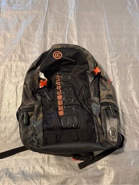 Superdry Black Camo Backpack with Orange Accents